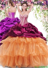 Fashionable Pick Ups and Beaded Quinceanera Dress in Organza and Taffeta