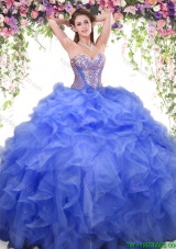 Wonderful Royal Blue Big Puffy Quinceanera Dress with Ruffles and Beading