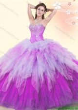 Elegant Beaded and Ruffled Tulle Quinceanera Dress in Gradient Color