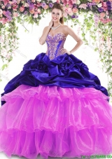 Discount Brush Train Quinceanera Dress with Pick Ups and Beading