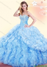 Discount Baby Blue Sweet 16 Dress with Pick Ups and Beading