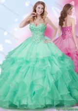 Gorgeous Beaded Bodice and Ruffled Sweet 16 Dress in Apple Green