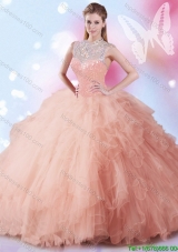 Pretty High Neck Ruffled Sweet 16 Dress with Sequined Decorated Bodice