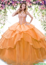 Pretty Ruffled Layers and Beaded Orange Quinceanera Dress in Organza