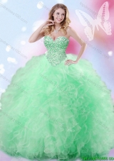Cheap Beaded Bodice and Ruffled Quinceanera Gown in Spring Green