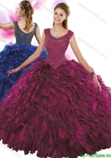 Exquisite Beaded and Ruffled Scoop Quinceanera Gown with Brush Train