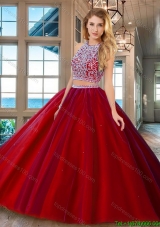 Fashionable Brush Train Open Back Red Quinceanera Dress with Beading