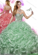 Gorgeous Beaded and Ruffled Organza Quinceanera Dress in Green