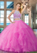 Gorgeous Brush Train Scoop Open Back Quinceanera Dress with Beaded Bodice