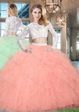 Lovely Two Piece Beaded and Ruffled Quinceanera Dress in Tulle and Lace