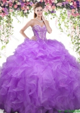 Luxurious Ruffled and Beaded Organza Quinceanera Dress in Eggplant Purple