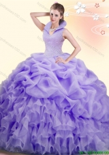 Unique High Neck Beaded and Pick Ups Quinceanera Dress in Lavender