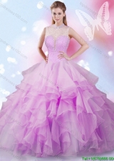 Beautiful High Neck Lilac Quinceanera Dress with Beading and Ruffles