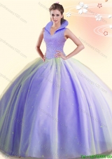 Fashionable High Neck Lavender Sweet 16 Dress with Beading