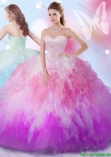 New Style Rainbow Tulle Quinceanera Dress with Beading and Ruffles