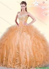 Romantic Orange Tulle Quinceanera Dress with Ruffles and Beading