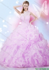 Beautiful Lilac High Neck Sweet 16 Dress with Beading and Ruffles