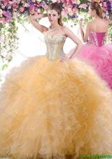 Cheap Tulle Orange Quinceanera Dress with Beading and Ruffles