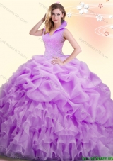 Exclusive High Neck Lilac Quinceanera Dress with Pick Ups and Beading