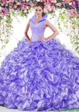 Popular High Neck Ruffled and Beaded Quinceanera Dress in Organza