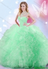 Popular Spring Green See Through Quinceanera Dress with Sequins