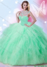 Cheap See Through Sequined and Ruffled Quinceanera Gown in Spring Green