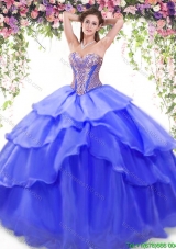 Latest Big Puffy Organza Quinceanera Dress with Ruffled Layers and Beading