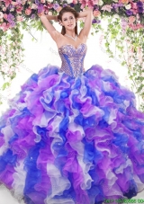 Perfect Organza Multi Color Quinceanera Dress with Ruffles and Beading