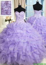 2017 Most Popular Organza Ruffled and Beaded Bodice Quinceanera Dress in Lavender