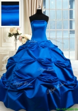 Beautiful Really Puffy Strapless Taffeta Royal Blue Quinceanera Dress with Pick Ups