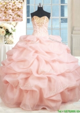 New Arrivals Visible Boning Baby Pink Quinceanera Dress with Beading and Pick Ups