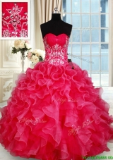 New Style Organza Sweetheart Red Quinceanera Dress with Beading and Ruffles
