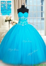 Top Seller Puffy Skirt Tulle Baby Blue Quinceanera Dress with Beading