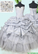 Classical Organza and Taffeta Grey Quinceanera Dress with Beading and Pick Ups