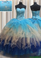 Modern Visible Boning Gradient Color Quinceanera Dress with Beading and Ruffles