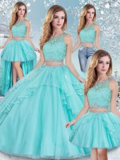 Fabulous Sleeveless Clasp Handle Floor Length Lace and Sequins Quinceanera Dress