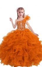 Glorious Sleeveless Lace Up Floor Length Beading and Ruffles Juniors Party Dress