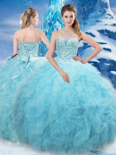 Colorful Ball Gowns Quinceanera Gowns Aqua Blue Sweetheart Tulle Sleeveless Floor Length Lace Up