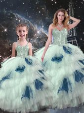 Multi-color Quinceanera Dresses Military Ball and Sweet 16 and Quinceanera with Beading and Ruffled Layers Sweetheart Sleeveless Lace Up