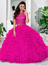 On Sale Tulle Sleeveless Floor Length Ball Gown Prom Dress and Lace and Ruffles