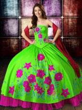 Multi-color Sleeveless Floor Length Embroidery Lace Up Sweet 16 Dress