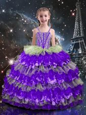 Amazing Sleeveless Beading and Ruffled Layers Lace Up Little Girls Pageant Dress