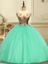 Captivating Apple Green Sleeveless Floor Length Appliques Lace Up Quinceanera Dresses
