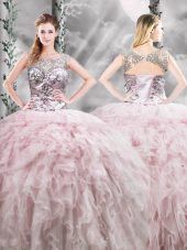Scoop Sleeveless Zipper Sweet 16 Dresses Pink Tulle