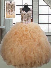 Sweetheart Sleeveless Lace Up Quinceanera Gowns Champagne Organza