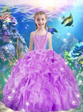 Lilac Sleeveless Beading and Ruffles Floor Length Casual Dresses
