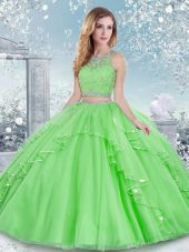 Sleeveless Floor Length Beading and Lace Clasp Handle 15th Birthday Dress with