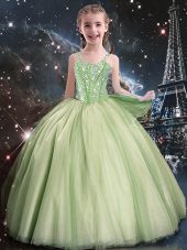 Cute Tulle Straps Sleeveless Lace Up Beading Little Girls Pageant Dress Wholesale in