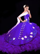 Adorable Sweetheart Sleeveless Brush Train Lace Up Sweet 16 Quinceanera Dress Purple Organza