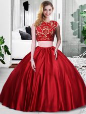 Glorious Wine Red Zipper Scoop Lace and Ruching Quinceanera Dresses Taffeta Sleeveless